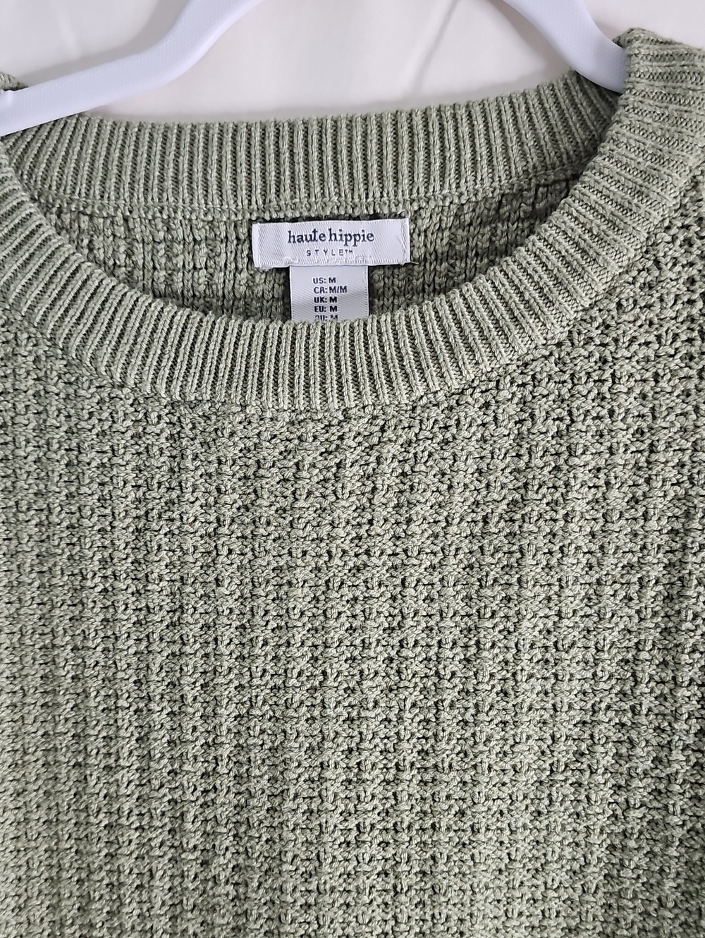 Haute Hippie Olive Sage Waffle-Knit Crewneck Sweater - Picture 2 of 8